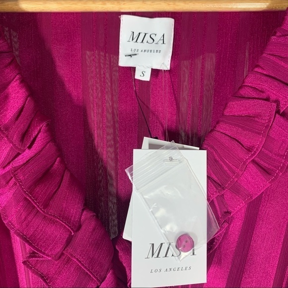 Misa  Gabriela Fuschia Striped Chiffon Midi Dress Size Small - Picture 14 of 16